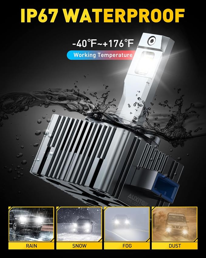 AUXITO D8S LED Light Bulbs - 30000LM 120W 6000K, 600% Brighter, Automotive Fog Light Replacement, 2-Pack