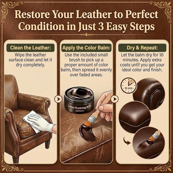 Leather Recoloring Balm, Leather & Vinyl Color Restorer Conditioner – Repairs Faded & Scratched Leather Color