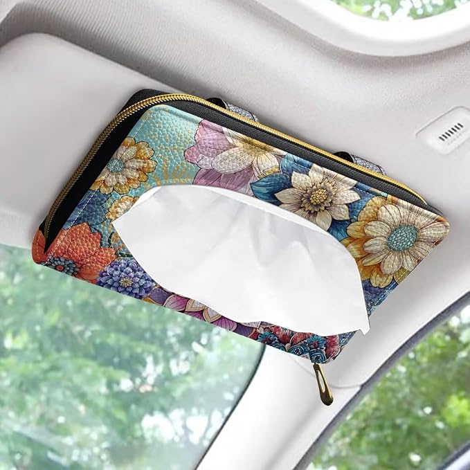 Bohe Flower Visor Automotive Tissue Holder Bohe Flower Pattern Car Sun Visor Tissue Box for Back Seat Car Interior Accessories