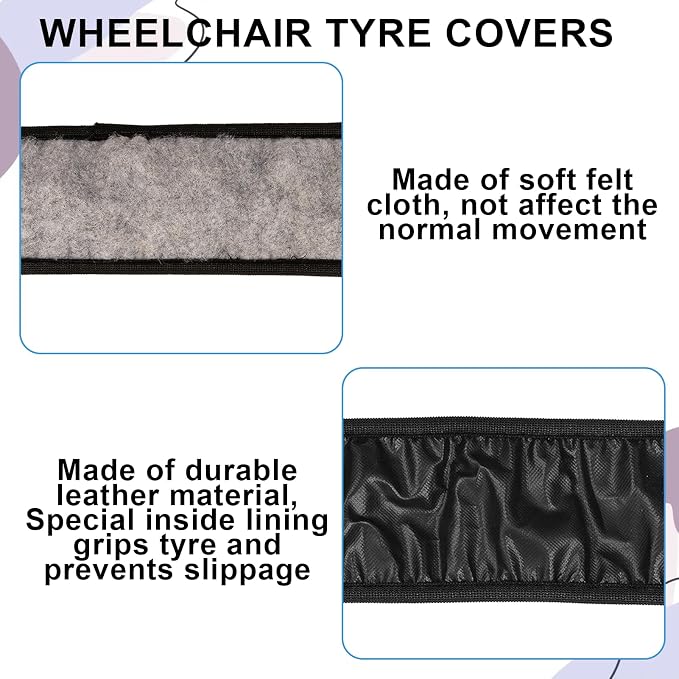 Wheelchair Tyre Covers for Wheelchair Tires 24’’ Non-Slip Wheelchair Wheel Covers to Protect Floors Carpets, Wear-Resistant Wheelchair Accessories for Keeping Floor Clean (2 PCS)
