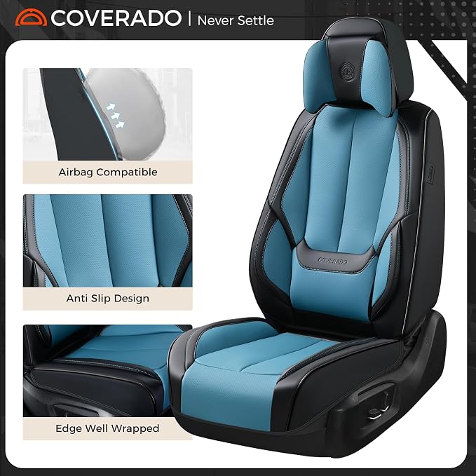 Coverado Car Seat Covers, Seat Covers for Cars, Waterproof Leather Auto Seat Protectors, Leather Car Seat Cushion, Car Interiors Accessories Universal Fit for Most Cars
