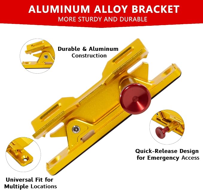 Aluminum Quick Release Fire Extinguisher Mount for 1-10LB Extinguisher | Fit Most Vehicle, Adjustable Roll Bar Holder Compatible with Jeep Wrangler TJ/JK/JL/JKU, Polaris RZR, Ranger, Can-Am X3, Gold