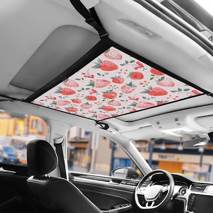 Dreaweet Strawberry Car Ceiling Cargo Net Pocket 31" x 24" Pink Double-Layer SUV Roof Organizer Ceiling Storage Net,Car Camping Cargo Net for Car,SUV,Mini Van Truck Life Accessories
