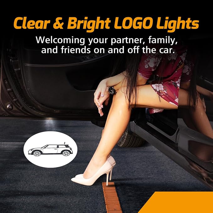 2Pcs Car Door Lights Projector for Mini Cooper/Countryman/Paceman/Sports/Clubman R55 R56 R57 R58 R59 R60 R61 F55 F56 F57 Car Accessories - Ghost Shadow Welcome LED Puddle Lights