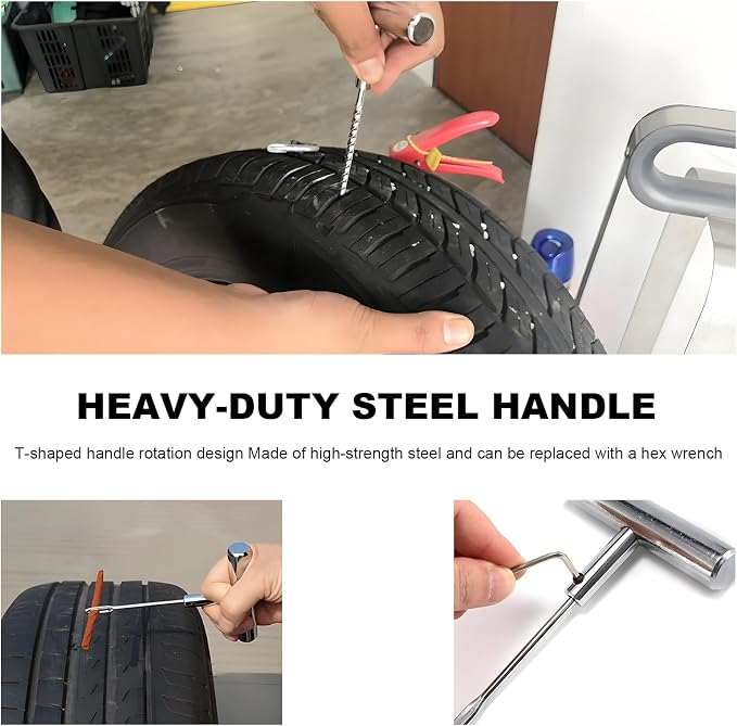 22 PCS Tire Repair Kit, Heavy Duty Tire Puncture Rubber Repair Plugs with Professional Tools, Universal Tire Patch Kit for Car Truck SUV Motorcycle Tubeless Tyre Flats
