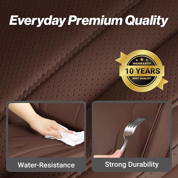 Coverland Custom Truck Car Seat Covers Front Seats for [2014-2018 GMC Sierra 1500 Crew Cab Bucket Seats] - Protector Water Resistant Leather Memory Form Back Support Seat Cushion [Front-Dark Brown]