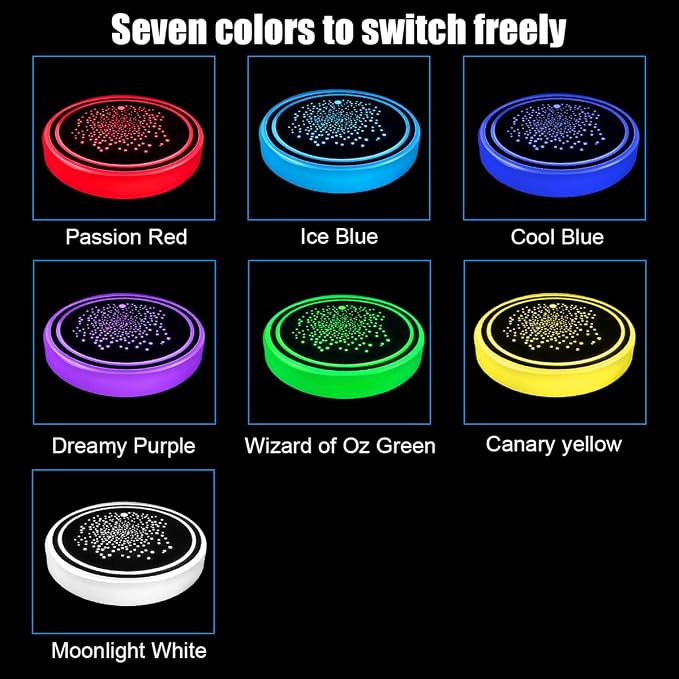 Mandark LED Car Cup Holder Lights, 2PCS Waterproof 7 Colors Changing Vehicle USB Charging Coaster Pad, Auto Interior Atmosphere Lamp Cup Mat Accessories, Universal for SUV Sedan Truck (Star)
