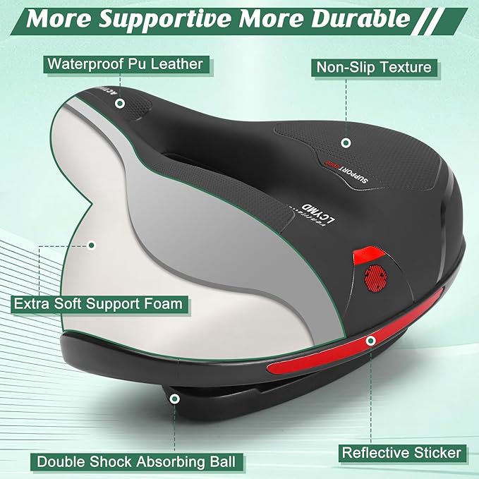 Comfortable Seat Cushion for Men Women with Dual Shock Absorbing Ball Memory Foam Waterproof Wide Bicycle Saddle Fit for Road Bikes
