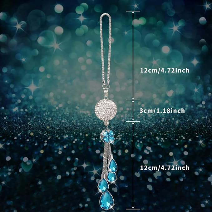 Bling Car Accessories for Women and Man,Cute Car Decor for Women,Lucky Crystal Sun Catcher Ornament,Rear View Mirror Crystal Ball Charm Decor (30 mm Clear)(Light Blue)