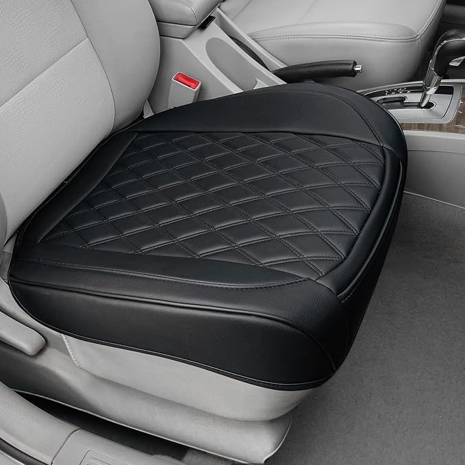BEITK 1 Pack Leather Front Car Seat Cover Bottom Car Seat, Anti-Slip and Full Wrap Driver Car Seat Protectors, Luxury Waterproof Bottom Auto Seat Cushion Pad Mat for Most Vehicles(Red)