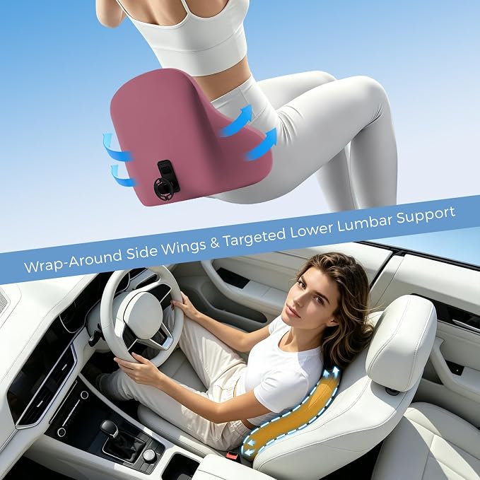 BABUR Ergonomic Memory Foam Lumbar Support Pillow for Car, Back Pain Relief | Ergonomic 100% Memory Foam, Back Pain Relief, Comfort Lower Back Support for Office Chairs, Car Seat, Wheelchair