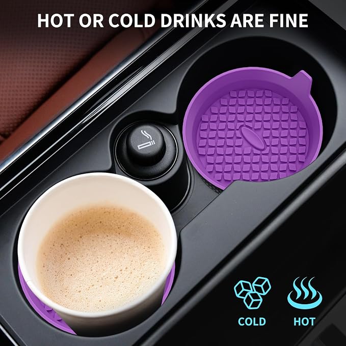 ME.FAN Car Cup Holder Coasters [4 Pack] Silicone Cups Mats, Automotive Universal Non-Slip Recessed Interior Accessories Deep Purple
