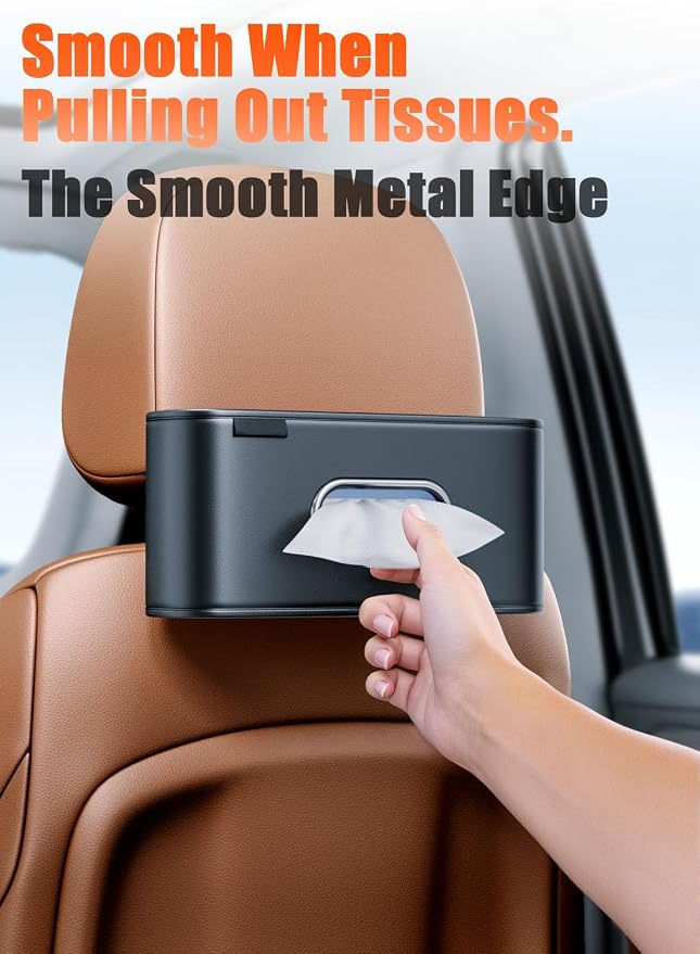 Car Tissue Holder (2Pack), Car Kleenex Holder Fits 100-160 Count | Premium PU Leather,Keep Tidy,Universal,Large tissue box,Backseat Car Napkin Holder,Tissues Dispenser for Car,Black