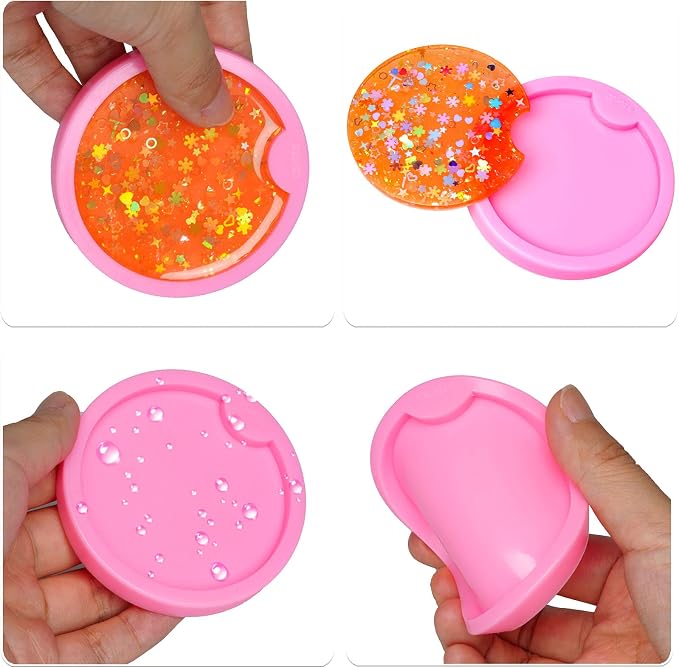 Jmkcoz 6 Pcs Silicone Car Coasters Mold Keychain Pendant Mold DIY Round Cup Coaster Molds Epoxy Resin Casting Mold for Crafts Homemade Coaster, Drink Coasters, Cup Mats, Home Decoration