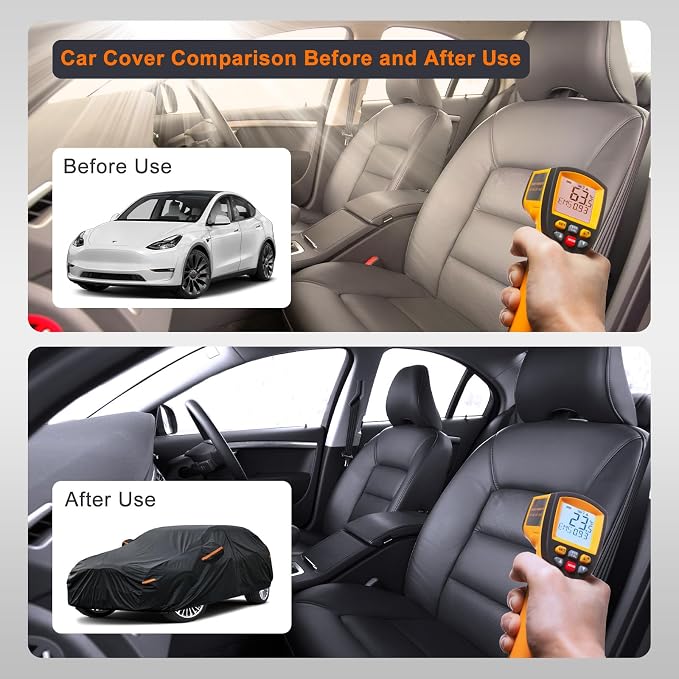 Kayme 7 Layers Car Cover Custom Fit for Tesla Model Y, Waterproof All Weather for Automobiles, Outdoor Full Car Cover Sun Rain UV Snow Protection.with Zipper and Charging Port. Black