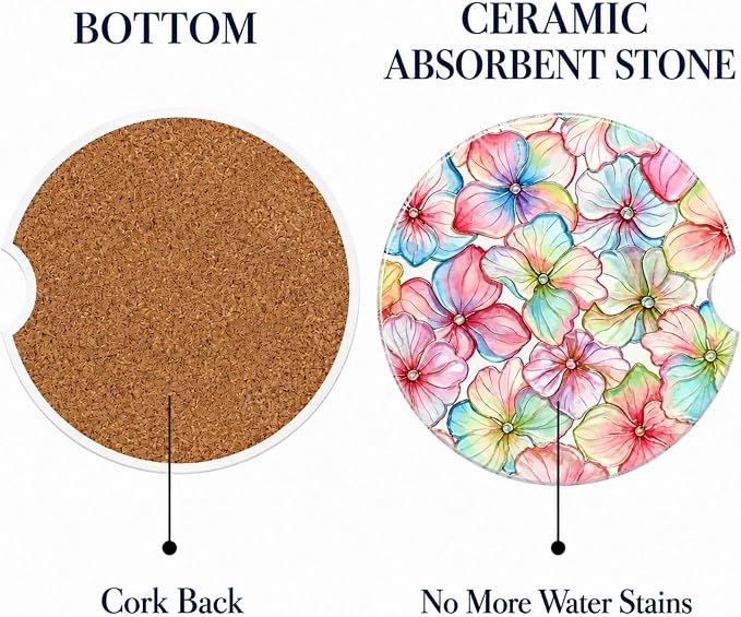 2Pack Car Cup Holder Coasters Absorbent Ceramic Coaster 2.56" for Women & Men Auto Flower Car Accessories