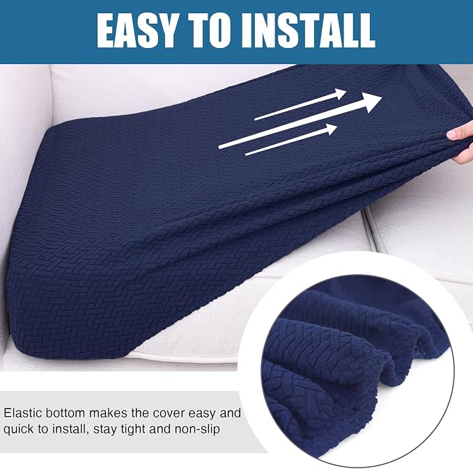 Smiry Waterproof Couch Cushion Covers, Stretch Jacquard Thick Sofa Cushion Covers, Washable Seat Slipcover Elastic Furniture Protector for Pets, Kid (2PC, Navy)