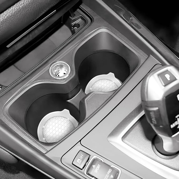 4PCS Bling Car Cup Holder Coaster, Crystal Rhinestone Insert Dustproof Non-Slip Drink Cup Mat, Diamond Shockproof Auto Interior Water Bottle Pad Cushion Coaster, Universal Fit (White)