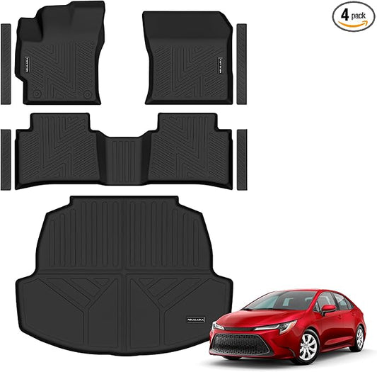 Floor Mats & Cargo Liner for 2020-2024 2025 2026 Toyota Corolla/Corolla Hybrid Sedan (Not for Hatchback) All Weather Protection TPE Rubber Full Set Automotive Accessories, Black