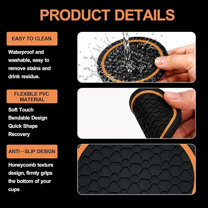 4PCS Car Cup Holder Coasters - 2.75 Inch Non-Slip Insert Water Bottle Holder Pads, Dustproof Automotive Interior Accessories Mat, Universal for Vehicles, Trucks, RVs (Orange)