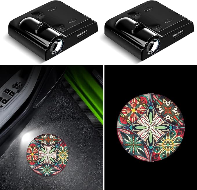 Car Door Lights Projector, 2PCS Retro Boho Car Door Projector Lights Universal Fit for All Car Models