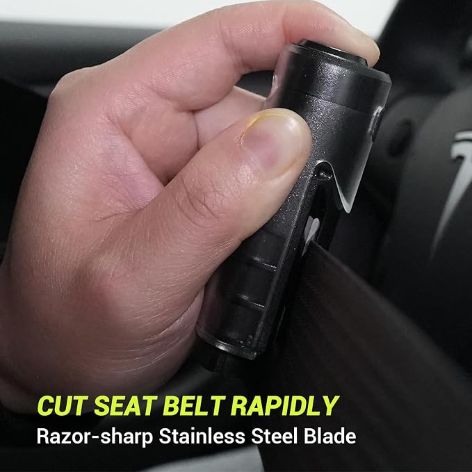 SodaRide Window Breaker Seatbelt Cutter with Flashlight,2 in 1 Car Escape Tool Key Chain,Safe Hammer Glass Breaker Under Water,2 Pack Black