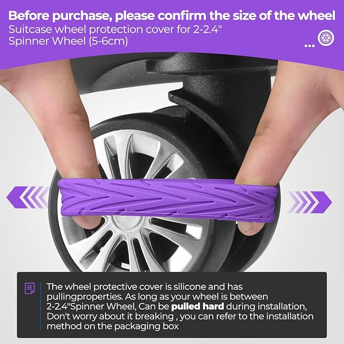 8Pcs Upgrade Luggage Wheel Covers, Travel Accessories (Purple) | Wear-resistant & anti-noise silicone covers. Fits 2-2.4" wheels. Protects suitcase wheels. Travel essential for suitcases