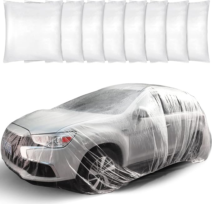 Tallew 8 Pcs Universal Plastic Car Cover 12. 5 x 21. 7ft Disposable Waterproof Full Exterior Cover with Elastic Band for Automobiles Sedan Outdoor Snow Rain Weather