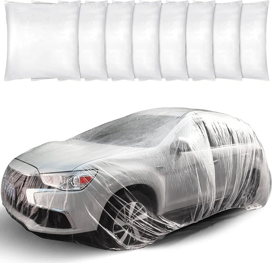Tallew 8 Pcs Universal Plastic Car Cover 12. 5 x 21. 7ft Disposable Waterproof Full Exterior Cover with Elastic Band for Automobiles Sedan Outdoor Snow Rain Weather