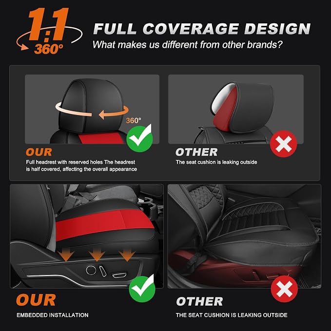 AOMSAZTO Truck Seat Covers for Chevrolet Silverado/GMC Sierra 1500 (2007-2013) 2500 3500 (2007-2014) Black+Red Faux Leather Car Seat Covers Full Set(Rear 40/60 Split for Crew Cab)