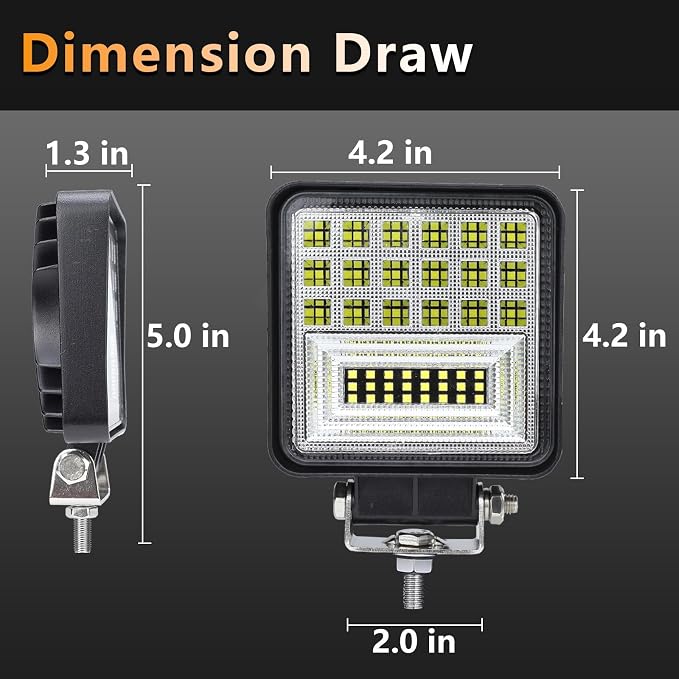 4 Inch LED Fog Lights, 10Pcs 12V 24V Square LED Work Light, 126W Spot Flood Combo Beam Off Road Waterproof Light Pods for Truck Tractor ATV UTV RV RZR Boat Pickup Golf Cart Trailer