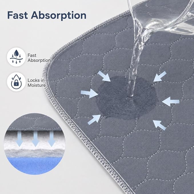 RIQINXIN Waterproof Chair Pads for Incontinence 4 Pack Reusable Seat Protector Pads 22" x 21" Washable Chair Protector Seat Cover Non-Slip Absorbent Incontinence Pad for Bed Wheelchair Kid & Pet Grey