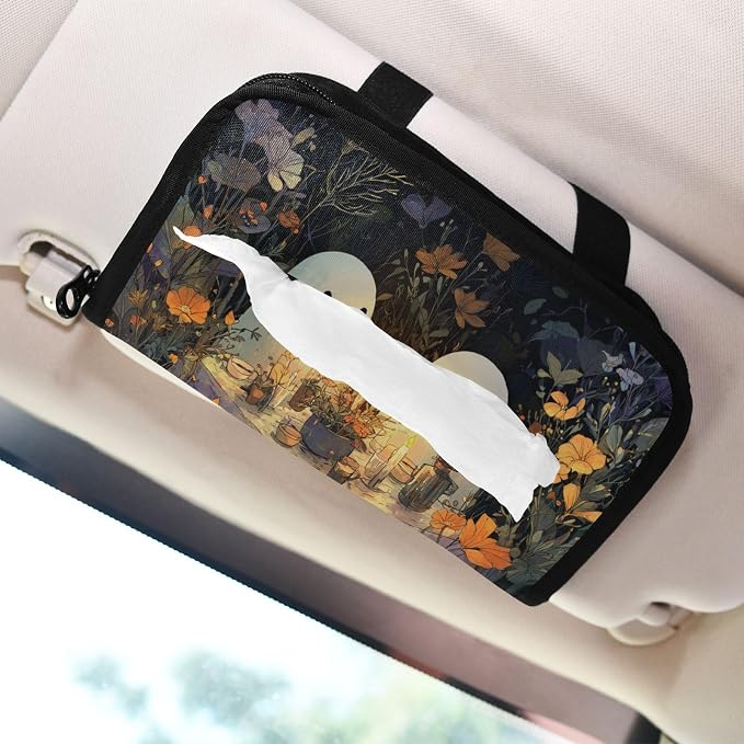 Cute Ghost Plants Car Tissue Holder Durable Napkin Holder Hanging Tissue Holders Case Car Tissues Bag for Sun Visor Seat Back Universal Auto