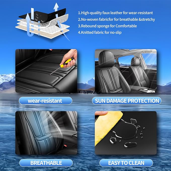 Fit Versa Car Seat Covers Compatible with Nissan Versa 2009-2025 2026.Full Coverage Waterproof Leather,Compatible with Airbag,All - Weather Seat Cushion Protector(Full Set,Black)