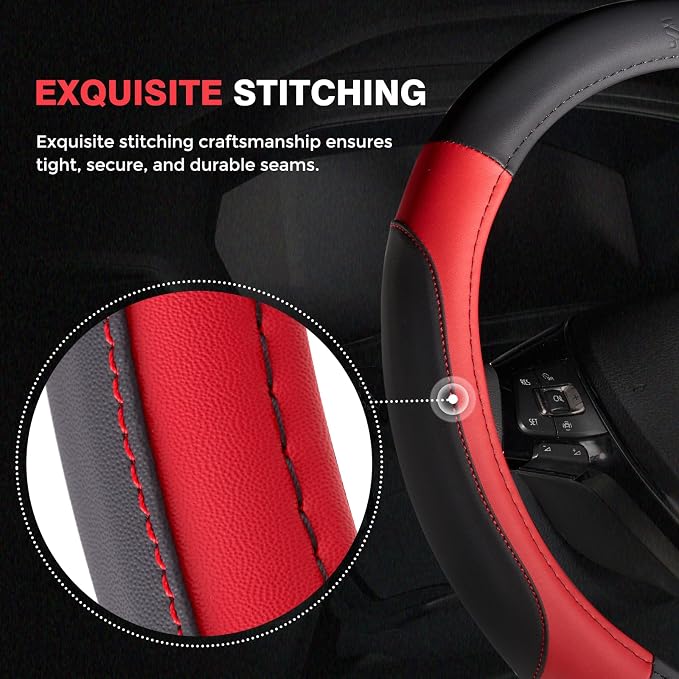 FLORICH Car Steering Wheel Cover, Microfiber Leather Steering Wheel Covers with Anti-Slip Lining, Breathable Elastic Car Steering Wheel Protector, Universal Standard Size 14-15 inch