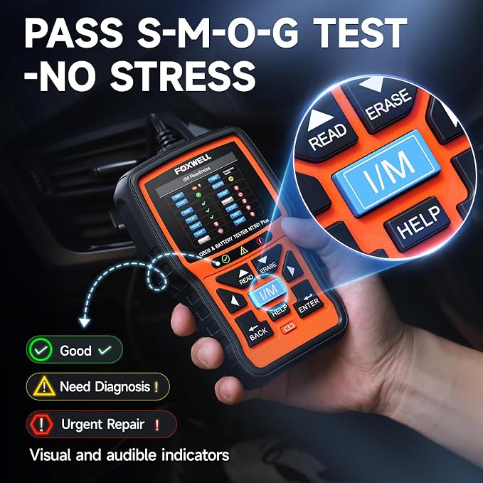 2-in-1 FOXWELL NT301 Plus OBD2 Scanner with 12V Battery Tester, Check Engine Light Code Reader, Car Battery/Starter/Charging System Test, Live Data Diagnostic Tool for 1996+ OBDII Vehicles
