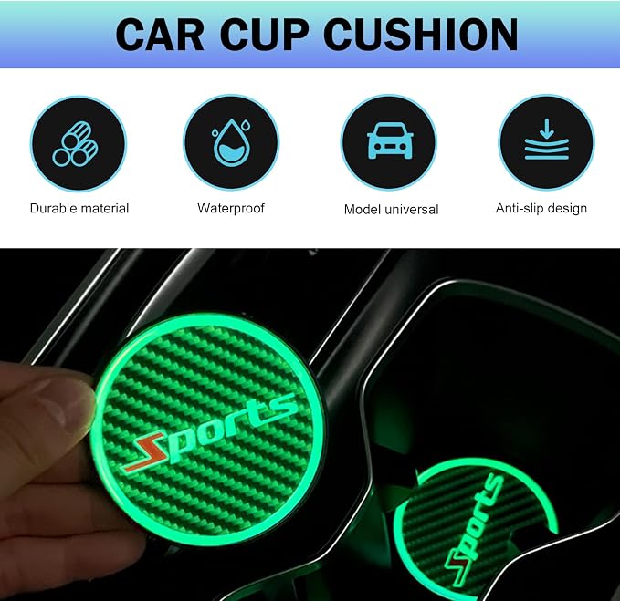2 PCS Car Cup Coasters, Luminous Car Coasters, 2.83" Carbon Fiber Non-Slip Insert Coaster, Universal for Most Cars (Sport)