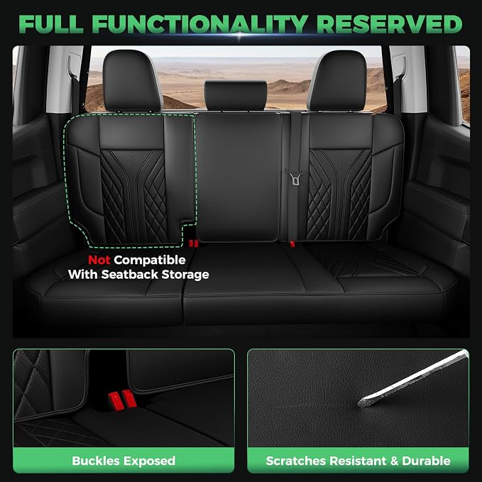 Truck Leather Seat Covers for Chevy Silverado Gmc Sierra 2019-2026 | Crew Cab 1500/2500/3500HD, Bucket Seat, NO Rear Seatback Storage, Scratch-resistant, Easy-clean, Pickup Protector, Full Set
