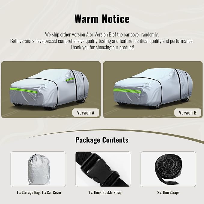 TUCAREST 6-Layers Premium Full Car Cover Hard Shell Zipper Design Waterproof All Weather Weatherproof UV Sun Protection Snow Dust Storm Resistant Outdoor with Straps (Fit for Sedan 178"- 189")