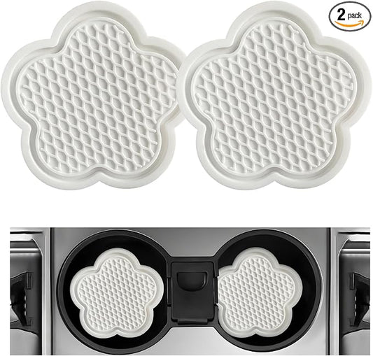 DXNQ 2 PCS Car Cup Coasters, Cute Flower Shaped Car Cup Holder Mat, PVC Waterproof Anti Slip Vehicle Cup Holder Insert Coaster, Universal Car Interior Decor Accessories (White)