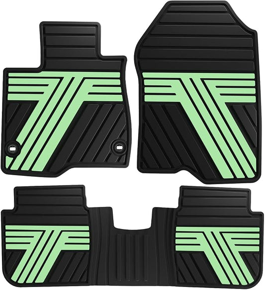 Rubber Floor Mats for Honda CR-V 2026 2025 2024 2023 (Gasoline & Hybrid) | All Weather Custom Fit Heavy Duty Car Mats for CRV, 1st & 2nd Row, Black & Green