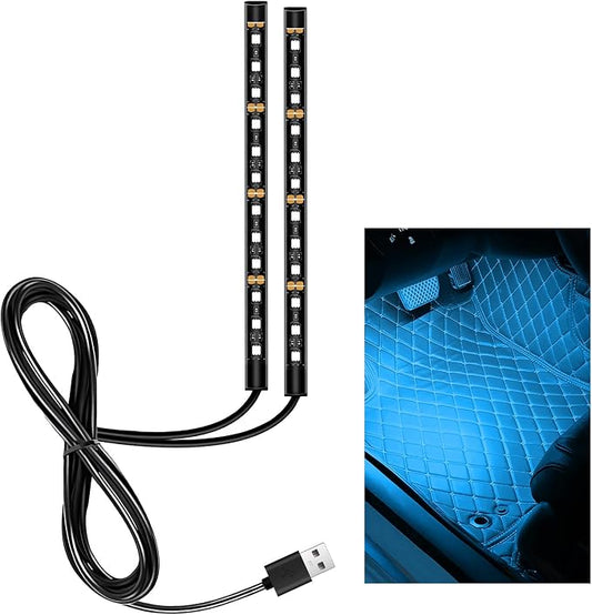 Car LED Strip Light, 12V 24 LEDs RGB Car Interior Atmosphere Lamp with USB Port, Vehicle Under Dash Floor Ambient Night Decorative Lighting Kit (Ice Blue)