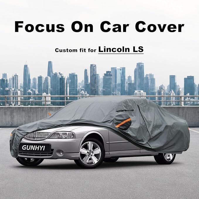 GUNHYI Premium Car Cover Custom Fit Lincoln LS, 16 Layers Heavy Duty Car Cover Waterproof All Weather with Zipper Door for Sun Rain Snow Dust Uv Protection