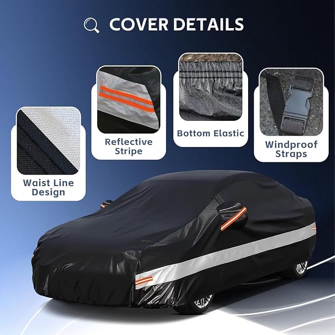 10 Layers Car Cover Custom Fit for Mercedes Benz C Class C250 C300 C43 C63 (1993-2026), Waterproof All Weather for Automobiles, Outdoor Full Cover Sun Dust Rain Protection with Cotton. Black