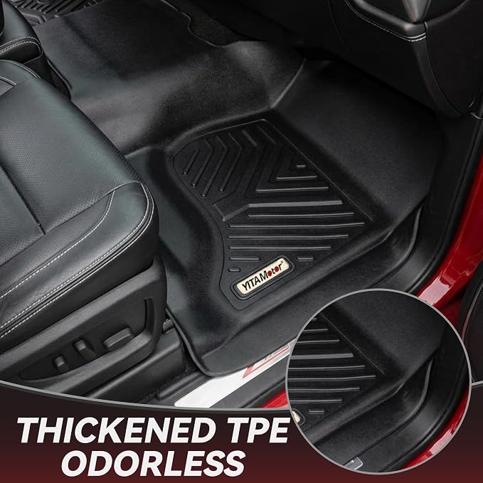 YITAMOTOR Floor Mats for 2014-2018 Silverado/Sierra 1500, 2015-2019 2500HD 3500HD, Crew Cab w/Bench Seat Carpet Floor, Custom Fit All Weather TPE Rubber Liners, Chevy Silverado GMC Sierra Accessories