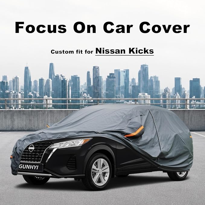 GUNHYI Premium Car Cover Custom Fit Nissan Kicks, 16 Layers Heavy Duty Car Cover Waterproof All Weather with Zipper Door for Sun Rain Snow Dust Uv Protection