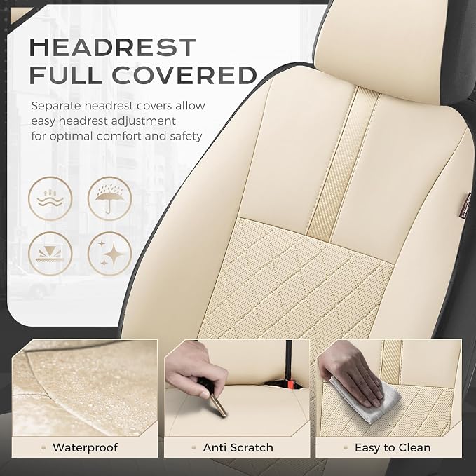 Coverado Car Seat Covers Front Pair, Automotive Leather Seat Covers for Car，Universal Fit Front Back Seat Cover, Non-Slip Waterproof Breathable Car Seat Protector