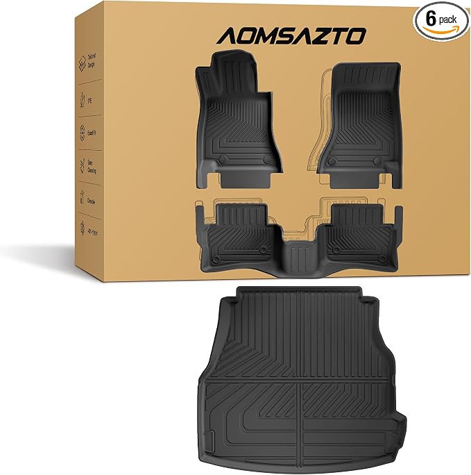 Floor Mats & Cargo Liner for Mercedes-Benz C-Class Sedan 2022-2026 | All Weather Custom Fit Floor Liners & Trunk Mat for C300 C43 AMG C63 AMG, Black