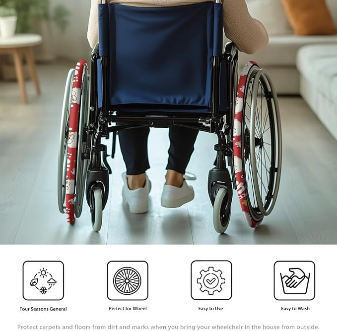 Christmas Wheelchair Wheel Covers Funny Santa Claus 2 PCS Wheelchair Tyre Covers Neoprene Wheel Cover for Transport Wheelchair Wheels Xmas Decor