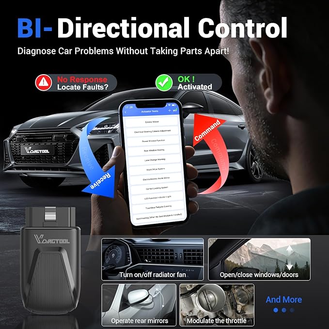 VDIAGTOOL D200 Bidirectional OBD2 Scanner, Bluetooth Car Diagnostic Scan Tool, Full System Diagnosis, 26 Resets (49+ Upgradeable), Lifetime Free Updates, CAN-FD & FCA AutoAuth for iOS & Android
